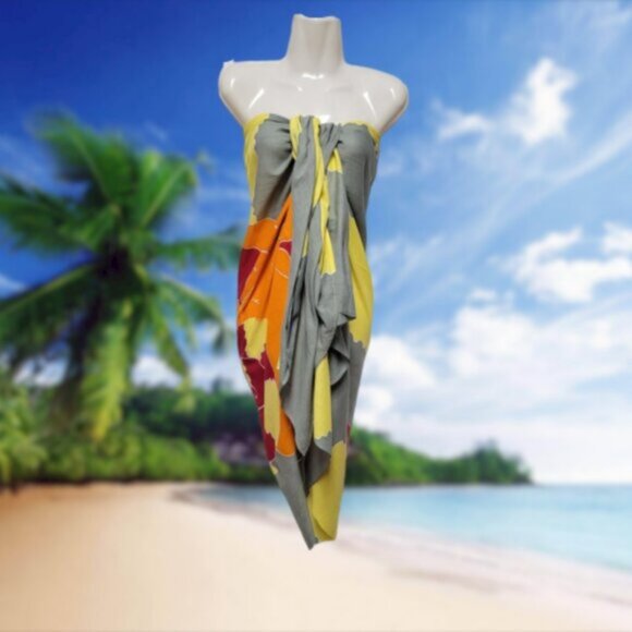 Womens Sarong Pareo Cotton Wrap HandPainted Batik Wrapskirt Beachwear -NEW - Picture 5 of 5